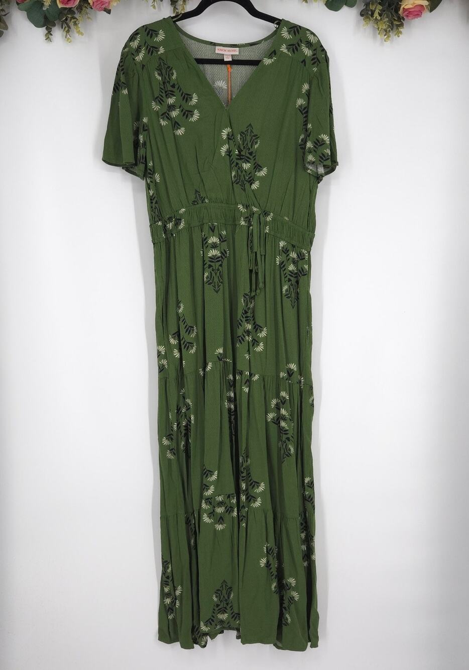 Knox Rose Wilderness Green Floral Maxi Dress Size Large NWT